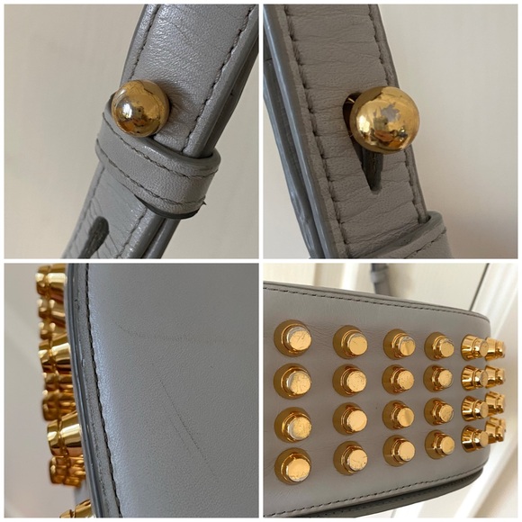 Alexander Wang Grey Calfskin Leather Lia Sling Gold Stud Messenger Crossbody Bag - Picture 13 of 15